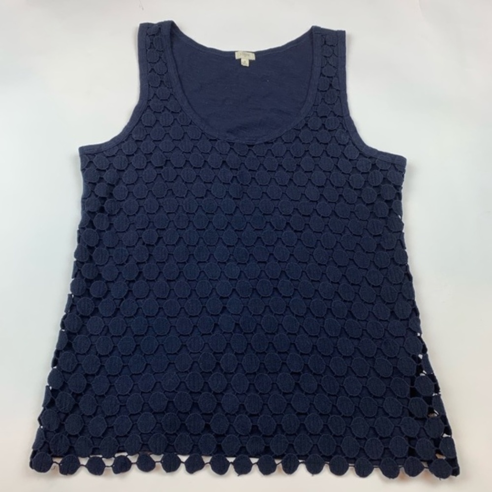 J. Crew Blue Scalloped Lace Overlay Tank Top